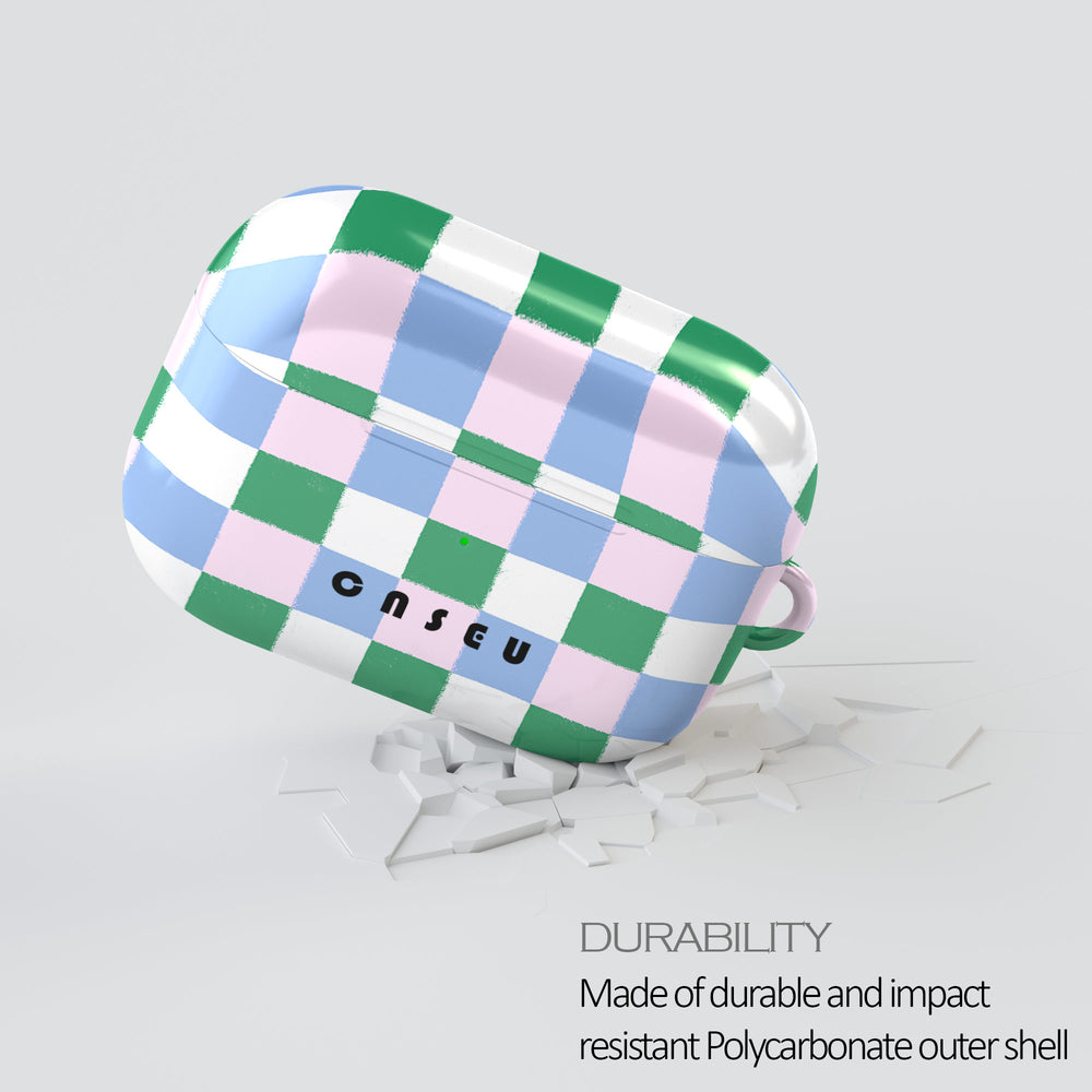 Checkered case with 'CaseU' branding on a white background