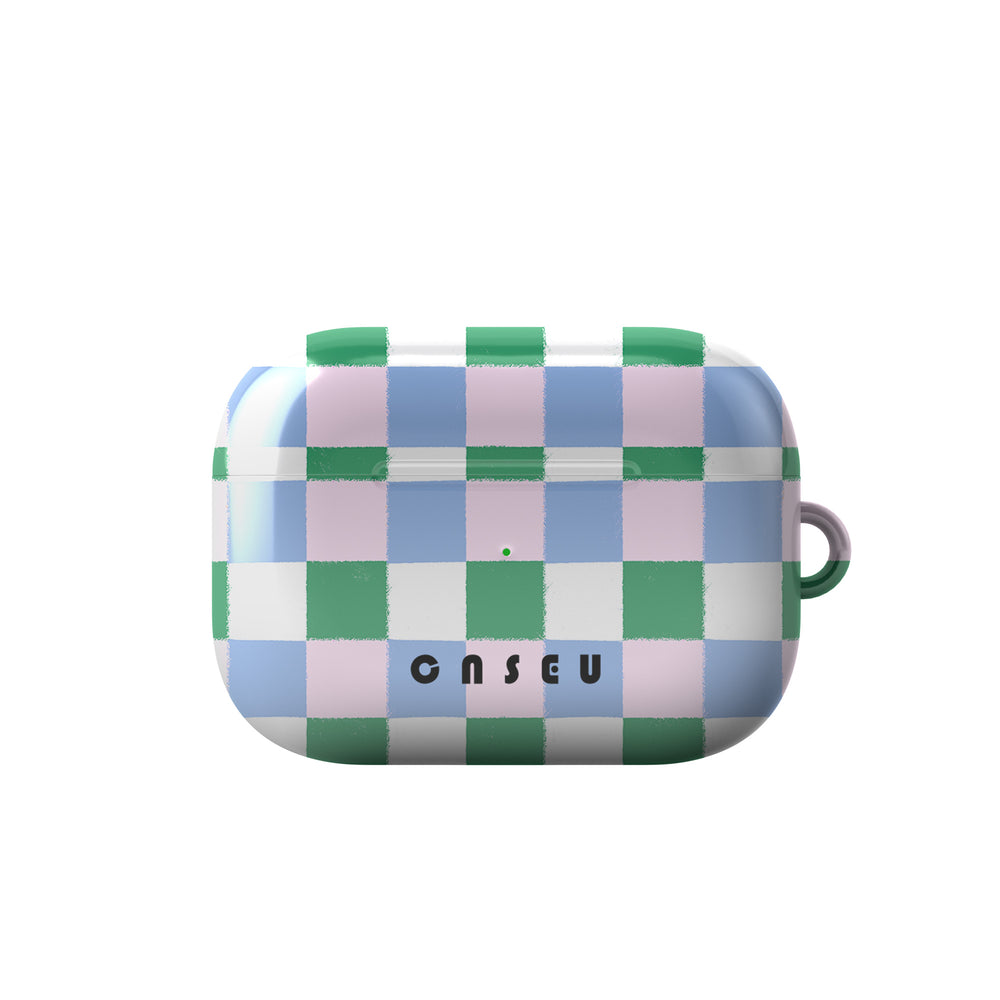 Checkered case with 'CaseU' branding on a white background
