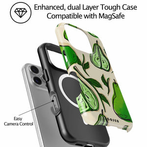 Phone case with avocado design and MagSafe compatibility on a white background