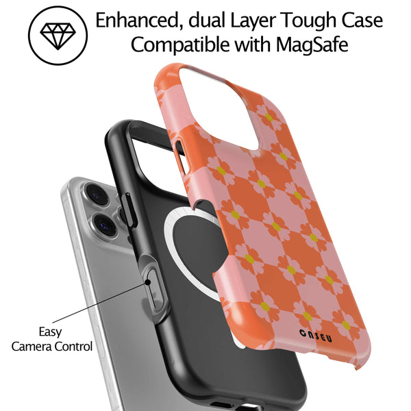floral pattern Casetify Phone case with checkered pattern and MagSafe compatibility on a white background