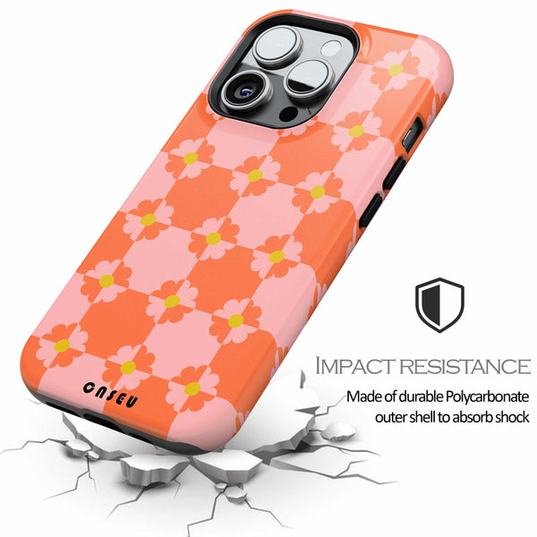 Casetify Phone case with floral pattern and impact resistance feature on a white background