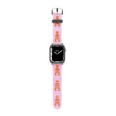 Smartwatch with a pink band featuring lobster designs on a white background