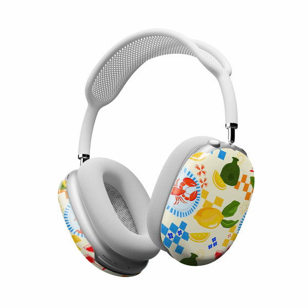 Casetify White headphones with colorful floral design on a white background