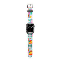 Smartwatch with a beach style patterned band on a white background