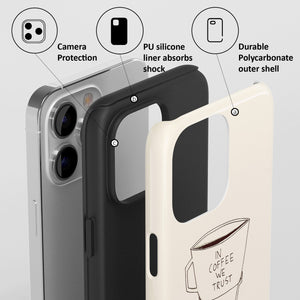 Phone case with features highlighted on a white background
